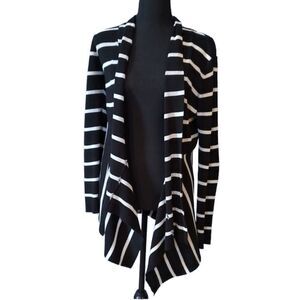 Premise Studio Black and White Stripe Open Front Sweater Medium